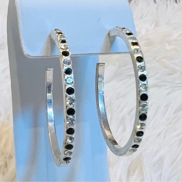 Silvertone with bling accents, open hoop pierced costume earrings - Picture 6 of 9